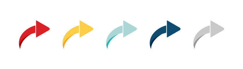 Arrow icon set. Colored arrow symbols. Arrow of different types. Arrow isolated vector graphic elements.