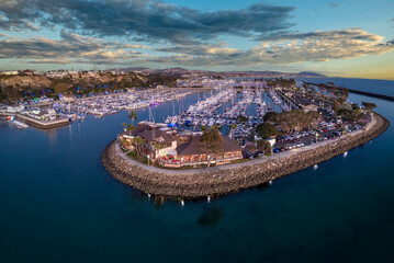 Panorama Dana Point Harbor in the late afternoon - obrazy, fototapety, plakaty