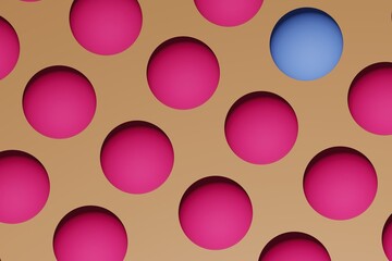 Pink 3d render spheres with one in blue.Gender equality concept in pink and blue.Woman man social issues
