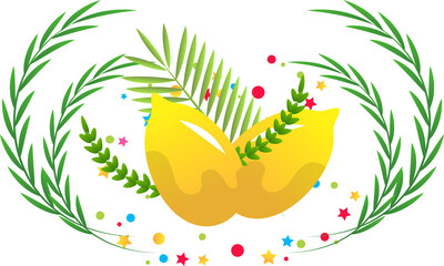 Happy sukkot jewish holiday, flat cartoon illustration