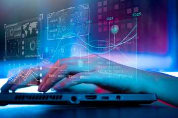 Close up human hand is playing Online Game computer using keyboard in home.