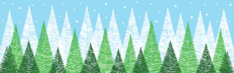 Abstract Christmas trees. Winter concept. Panoramic banner. Vector illustration