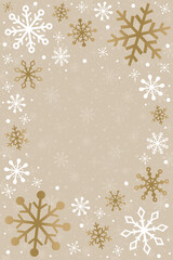 Christmas card with golden snowflakes. Winter background. Vector illustration