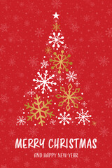 Christmas card with abstract tree made of snowflakes. Vector illustration