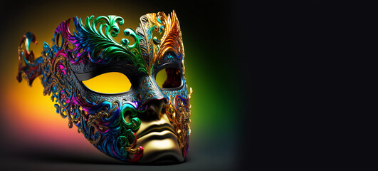Mardi Grass Golden Carnival Mask with Feathers, Beautiful background for greeting cards, party invitation, banner, flyer or poster