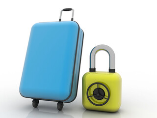 3d rendering Luggage suitcase travel bag protection lock