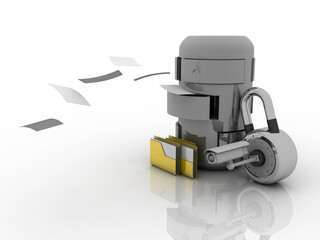 3d rendering Folder connected to database lock under CCTV camera