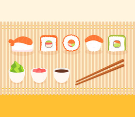 Collection of sushi rolls, Asian food