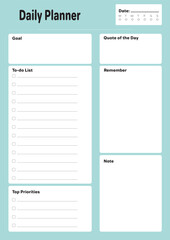 Daily planner printable template Vector with colorful notebook page for effective planning