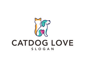 cat and dog logo with heart can be used for company and industry