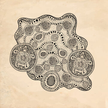 Grey aboriginal art illustration with turtle
