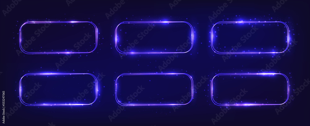 Poster neon double rectangular frame with shining effects