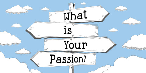 What is your passion - outline signpost with four arrows