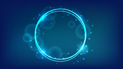 Neon round frame with shining effects and sparkles
