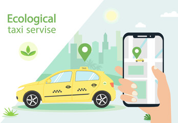 Landing page template web site eco taxi service. Vector