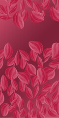 Watercolor branches and leaves on Viva Magenta trendy color Vertical rectangle  shape  Monochrome design element