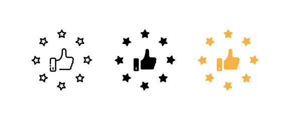 Like flat icon set. Rating, approval, rating, rating, stars, super, cool, positive, favorite, best, achievements, chat, click. communication concept. Vector flat and black lie icon set