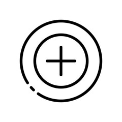 Plus line icon. Add, join, invite, upload, click, expand, chat, communication, smartphone, screen, network, app, group. Communication concept. Vector black line icon on a white background