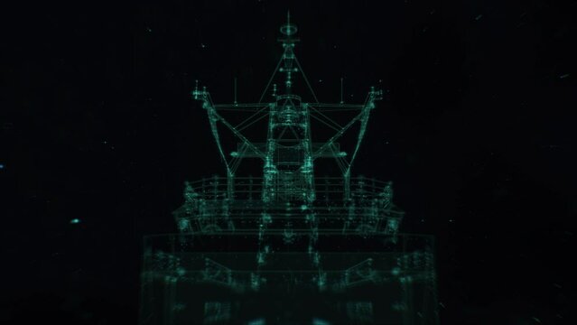 Digital Warship UI, hud, futuristic representation, 3D, motion graphics, war games.