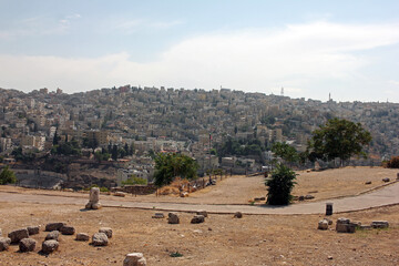 Panorama view with lot of houses taken from Amman citadel in capital city Amman, Jordan