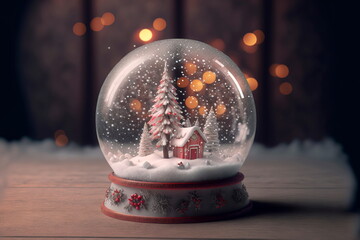 Fototapeta na wymiar Glass snow globe Christmas decorative design.Glass ball with snow inside. Christmas tree decorations