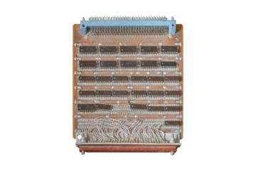 Old electrical circuit board of computer or electronic calculator isolated on white background.