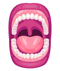 Open mouth jaw front view gums and teeth orthodonthic drawing illustration