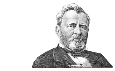 Fototapeta premium Ulysses S. Grant cut on new 50 dollars banknote isolated