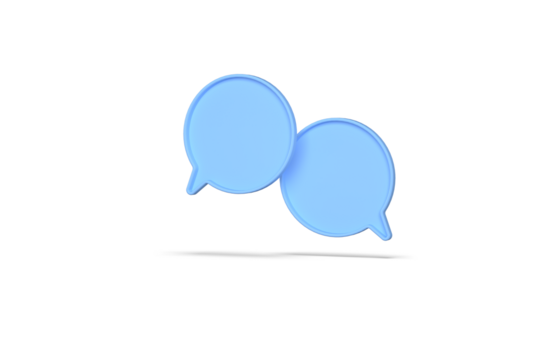two light blue glossy chat bubbles floating in the room on isolated background. 3d Render