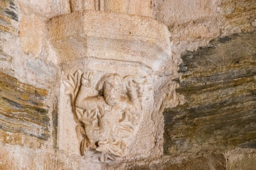 Romanesque corbels in the Royal Palace of the Monastery of Saint Mary of Carracedo, El Bierzo, Spain