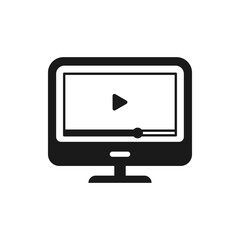Watch video on computer flat icon isolated on white background. Vector illustration