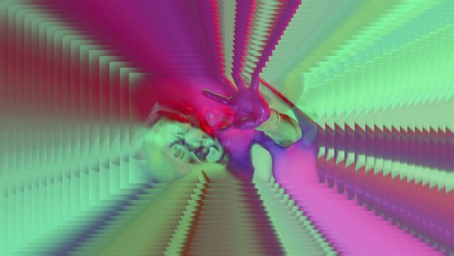 Psychedelic collage mirror portrait of a crazy state under a narcotic high