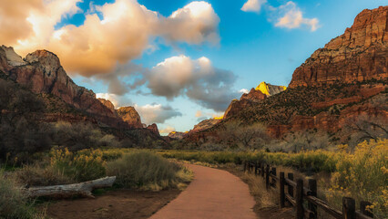Zion National Park in Utah, Watchman Trail at Sunset