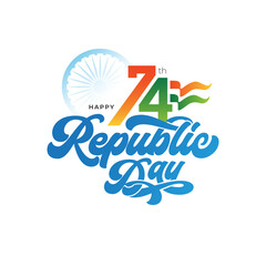 74th Happy Republic Day Celebration Greeting Background Template - Indias Happy Republic Day Typographic Design Template