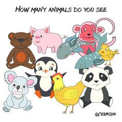 Educational game how many animals do you see PNG illustration with transparent background