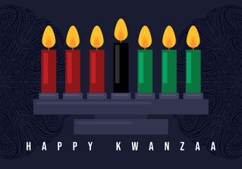 Kwanzaa holiday red, green, black candles. Holiday celebration. African design