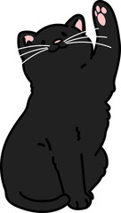 Simple and adorable illustration of black cat playing raising paw