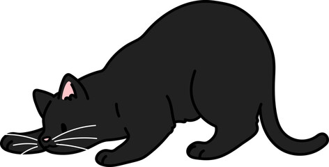 Simple and adorable illustration of black cat playing and hunting