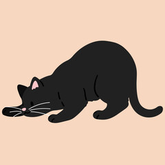 Simple and adorable illustration of black cat playing and hunting flat colored