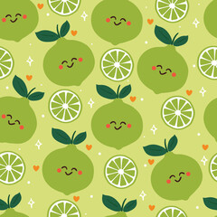 seamless pattern cartoon lime character. cute fruit wallpaper for gift wrap paper, textile