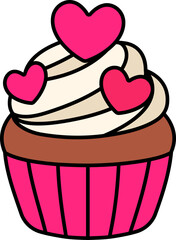 Cup Cake Heart Icon Elements Colored Outline Style