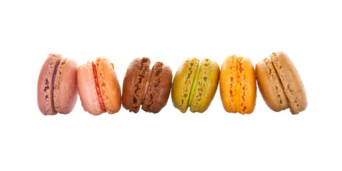 Row of French macarons isolated on transparent background