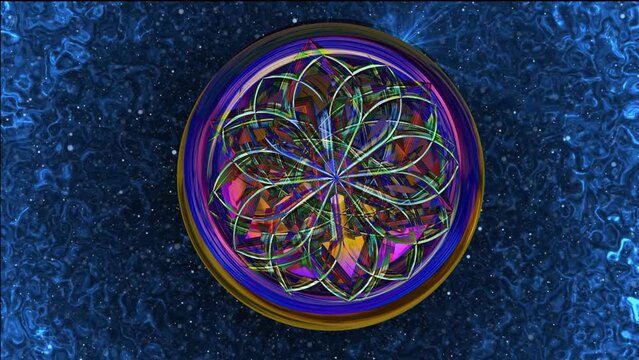 esoteric magic amulet rotaing over starry sky