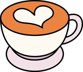 Hot Coffee heart Icon Elements Colored Outline Style