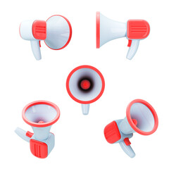 promotion concept loudspeaker in different poses 3d render on blue