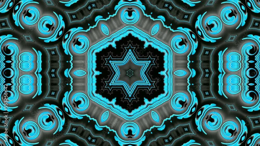 Canvas Prints loopable abstract colorful blue fractal kaleidoscope texture background on black. hypnotic animation