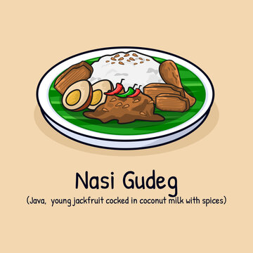 Nasi gudeg signature dish from Yogakarta Indonesia made of green jack fruit sweet stew
