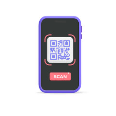 Qr code scan on dark smartphone screen mobile app mockup template design illustration
