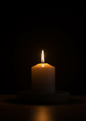 Luz de vela en primer plano con fondo negro. Celebración. Concepto. 