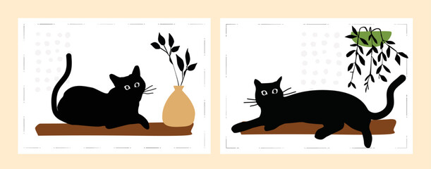 Abstract boho cat print printable wall art neutral cats decor